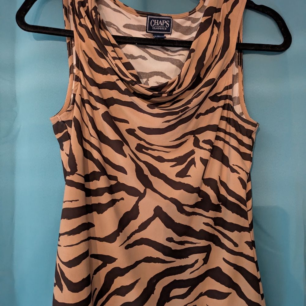 Chaps Zebra Pattern Tank Top - Black and Tan